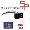Voltimetro Amperimetro 100V 50A Digital DC Rojo Azul