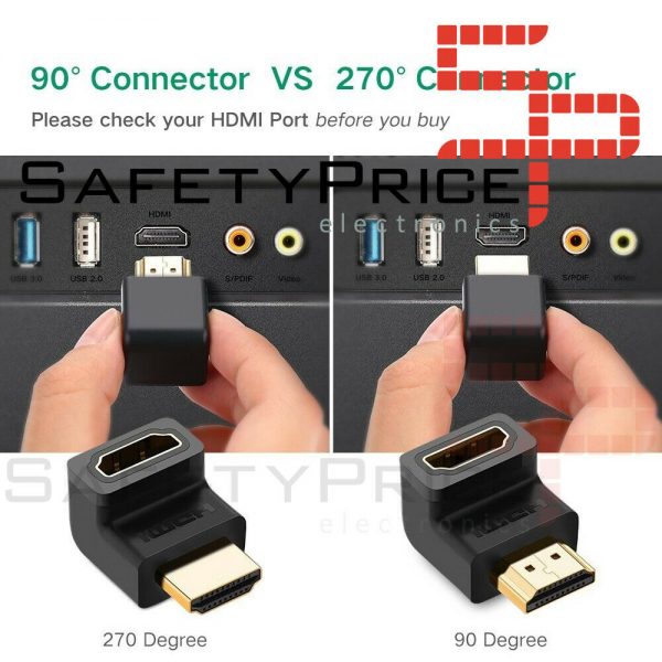 HDMI Angulo Recto Adaptador Macho A Hembra 90 Grados Dorado para PS3 PS4 Xbox