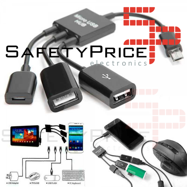 Cable Adaptador Micro USB Host HUB a 2 USB Hembra para Smartphone Tablet Android