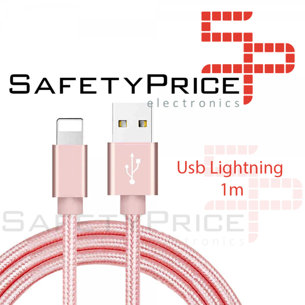 Cable cargador USB lightning 8 pin aluminio trenzado nylon COMPATIBLE iphone ipad 1m ROSA