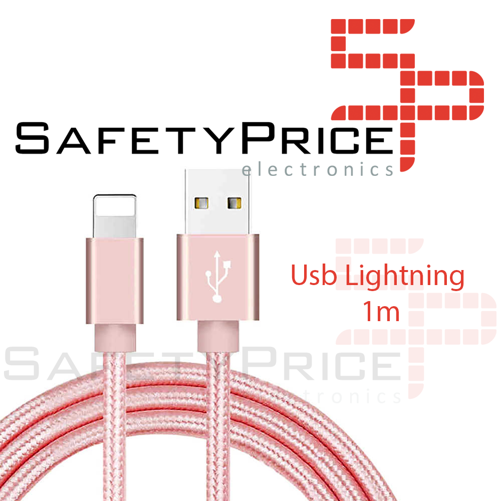Cable cargador USB lightning 8 pin aluminio trenzado nylon COMPATIBLE iphone ipad 1m ROSA