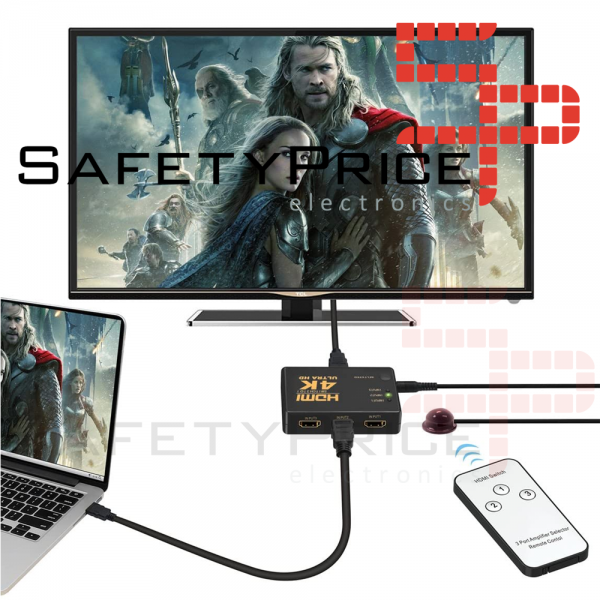 Conmutador HDMI 4K Switch 3 Puertos Selector de Splitter Hub IR Remoto Negro