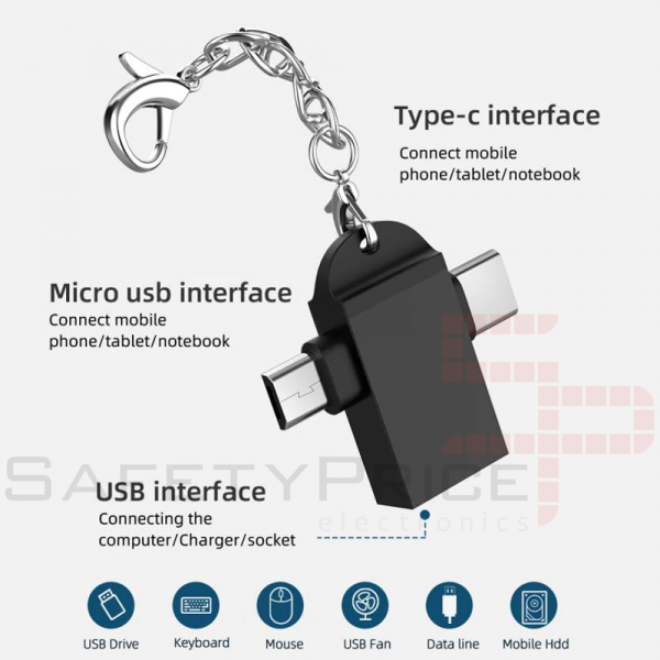 Adaptador OTG USB3.0 a TYPE-C + MicroUSB Android Transmisión de datos REF2008