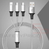 3 en 1 Multi Cable de Carga rapida 5V 2.4A nylon trenzado  MicroUSB Tipo-C Lightning 1.2M Plata