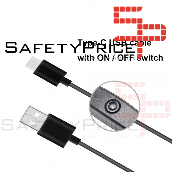 Cable de carga USB tipo C  1 m con interruptor de encendido / apagado para teléfono móvil Raspberry Pi 4 5V 3A