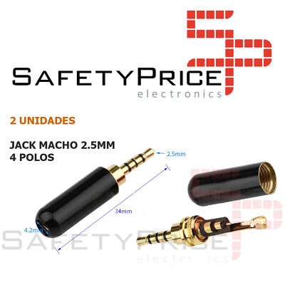 2x Conector jack macho 2.5mm 4 polos negro