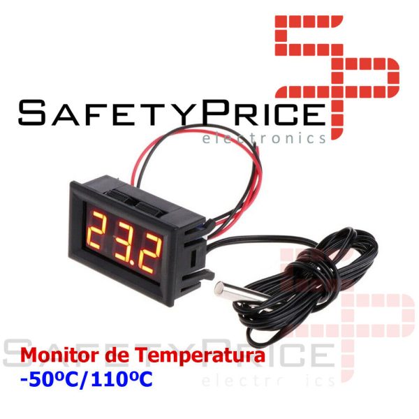 Monitor Temperatura -50 110 5v 12v Digital LED color ROJO panel NTC Termometro