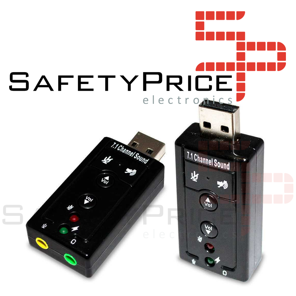 Adaptador Tarjeta de Sonido Externa USB 2.0 7.1 con Panel Volumen Ajustable  y 4 Botones Negra | Safetyprice Electronics