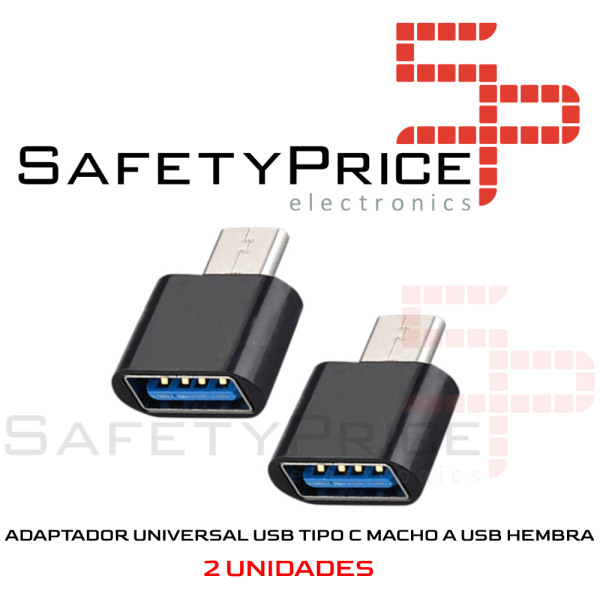 2x Adaptador Universal Usb a tipo C Transmisor USB Tipo C Macho a USB Hembra NEGRO