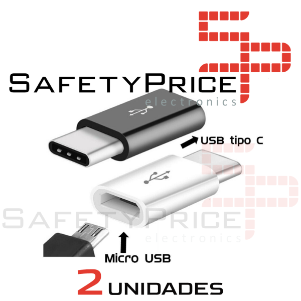2x ADAPTADOR UNIVERSAL CABLE MICRO USB A TIPO C OTG BLANCO Y NEGRO