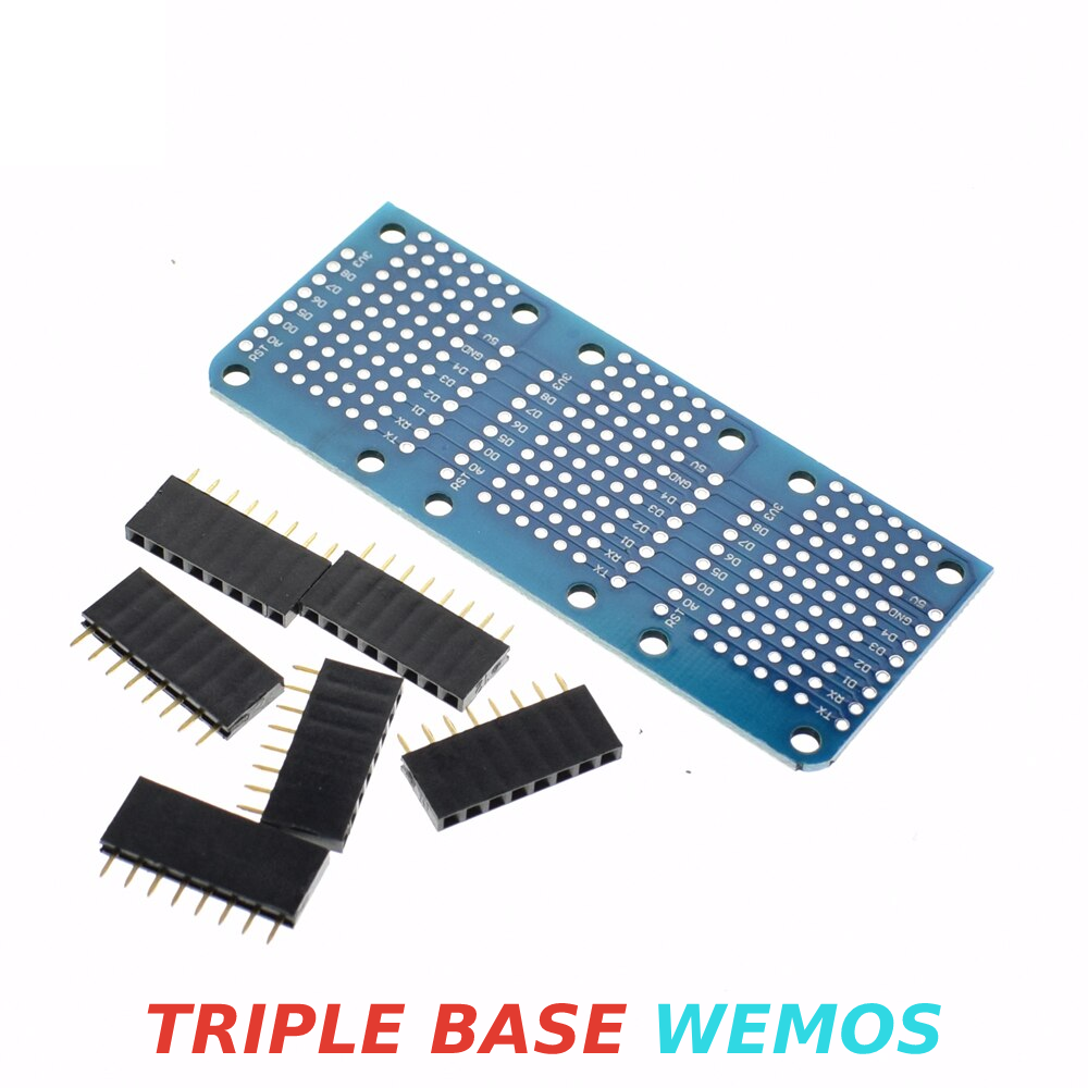 Modulo Shield Triple Base Protoboard doble cara para Wemos D1 mini ESP8266