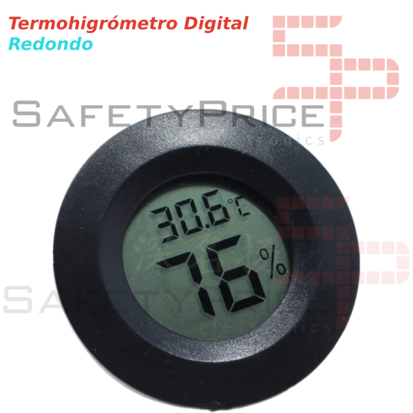 Termometro Digital LCD 2 en 1 Redondo temperatura y humedad Negro