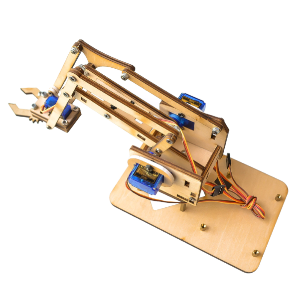 Brazo Robotico mecanico acrilico 4 DOF Arduino Kit completo color Madera