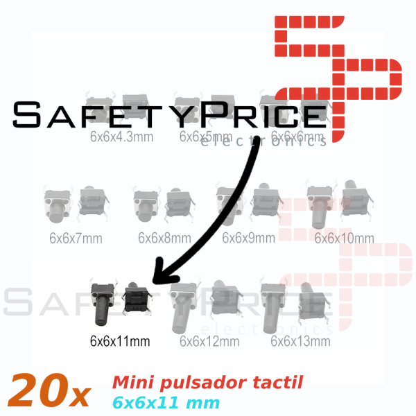 20x Mini pulsador para PCB 6x6x11 mm 4 pines SPST NO