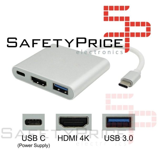 USB C a HDMI Adaptador 4K + USB 3.0 + Carga PD Tipo C