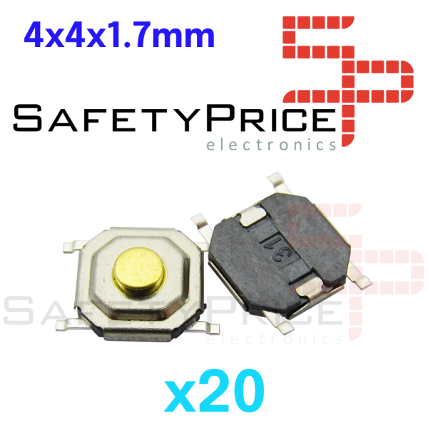 20x Micro pulsador plano SMD 4x4x1,7mm SPST NO