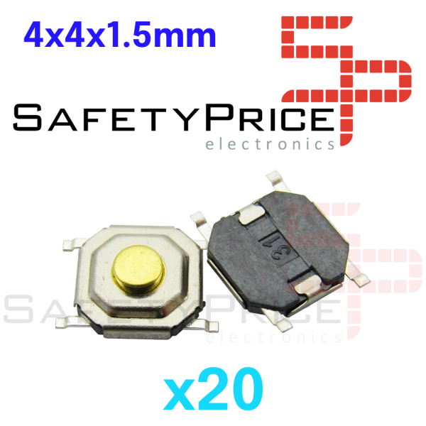 20x Micro pulsador plano SMD 4x4x1,5mm SPST NO