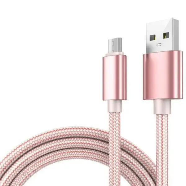 CABLE MICRO USB ALUMINIO TRENZADO 1m ROSA NYLON CARGA RAPIDA - Imagen 2