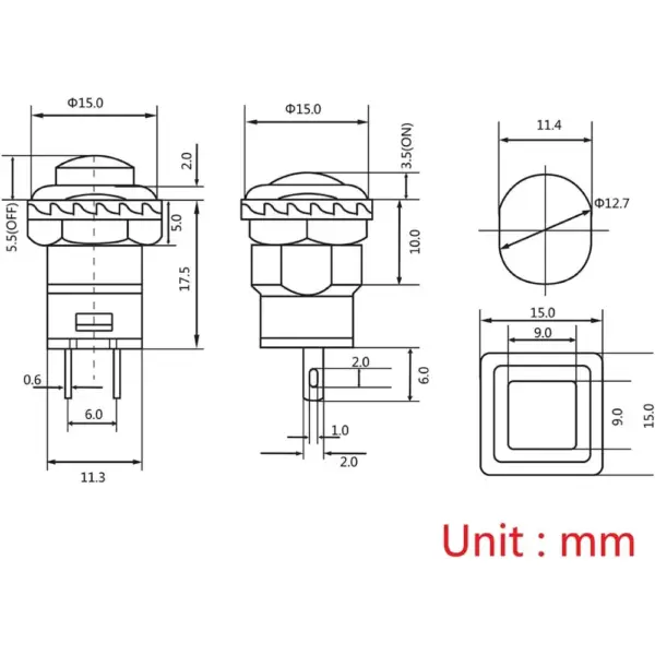 2x Interruptor Azul Redondo 12 Mm Empotrable 2 Posiciones - Imagen 5