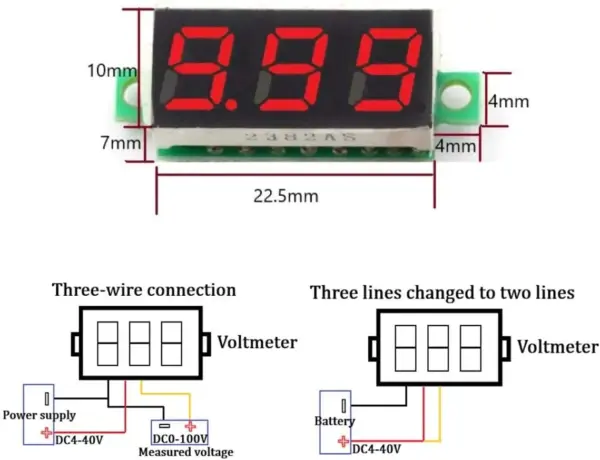 Mini Voltimetro 2,5 -32v Dc 2 Hilos Display Digital Rojo - Imagen 2