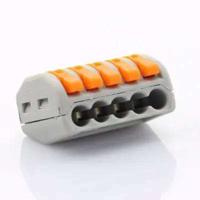 2x Conector Rapido 5 Terminales 32a 4mm 4000v 250v Pines Palanca Wago Pct-215 - Imagen 3