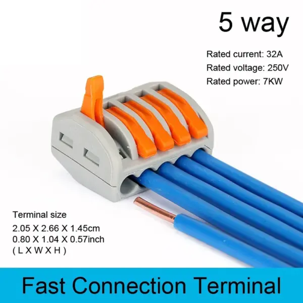 2x Conector Rapido 5 Terminales 32a 4mm 4000v 250v Pines Palanca Wago Pct-215 - Imagen 4