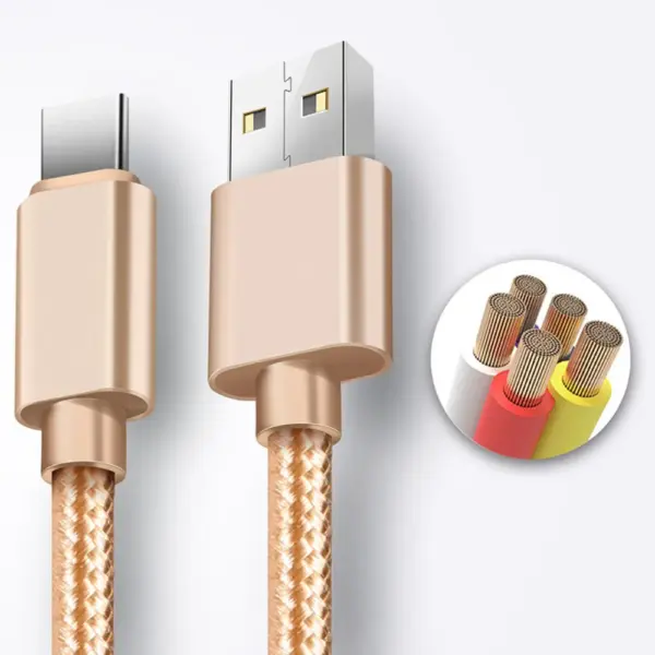 CABLE USB-C ALUMINIO TRENZADO MÓVIL TABLET TIPO C 1m ORO NYLON - Imagen 2