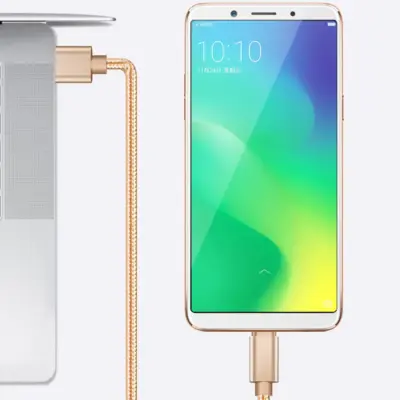 CABLE USB-C ALUMINIO TRENZADO MÓVIL TABLET TIPO C 1m ORO NYLON - Imagen 4