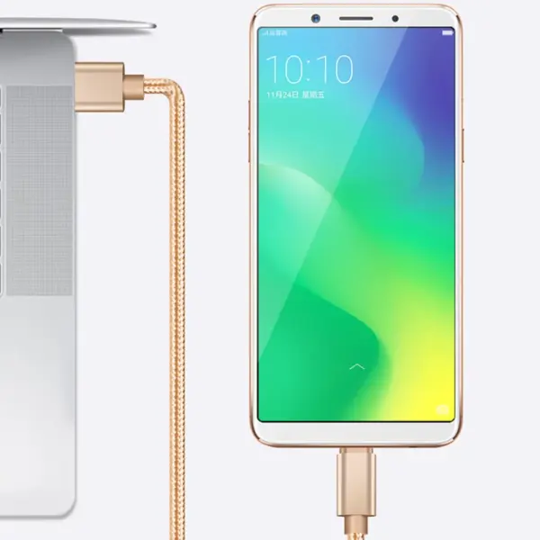 CABLE USB-C ALUMINIO TRENZADO MÓVIL TABLET TIPO C 1m ORO NYLON - Imagen 4
