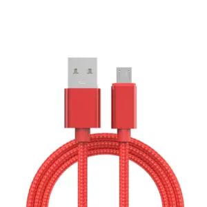 Cable Micro Usb Aluminio Trenzado 1m Rojo Nylon Carga Rapida
