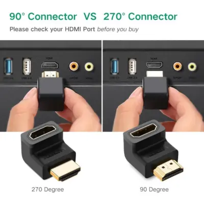 HDMI Angulo Recto Adaptador Macho A Hembra 90 Grados Dorado para PS3 PS4 Xbox - Imagen 3