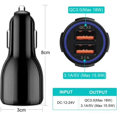 Cargador de movil para coche mechero Carga rapida doble USB 3.1A qualcomm 3.0 - Imagen 2