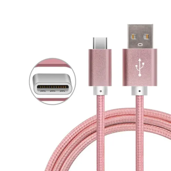 CABLE USB-C ALUMINIO TRENZADO NYLON  MOVIL TABLET TIPO C ROSA 1m