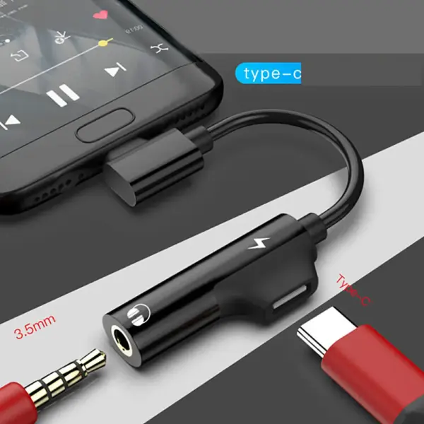 Adaptador USB-C 2 en 1 Tipo C a jack auriculares 3.5mm + carga PLATA - Imagen 2