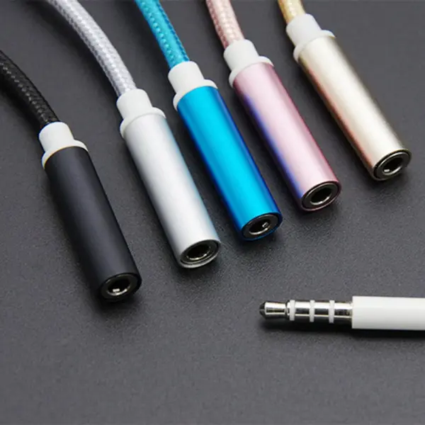 ADAPTADOR NYLON TRENZADO USB-C TIPO C 3.1 A JACK HEMBRA 3.5MM COLOR ROSA - Imagen 3