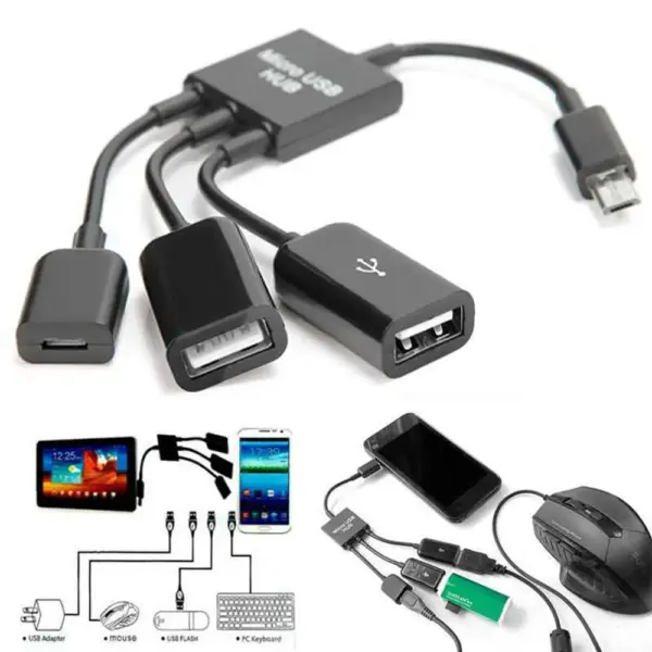 Cable Adaptador Micro USB Host HUB a 2 USB Hembra para Smartphone Tablet Android - Imagen 3