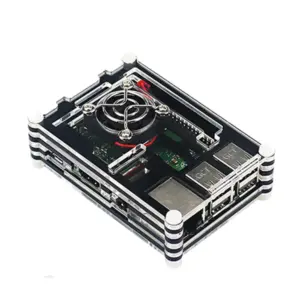 Carcasa Raspberry Pi 3B + / 3B Acrilica 9 capas Negro + Ventilador + Rejilla REF2098