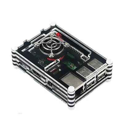 Carcasa Raspberry Pi 3B + / 3B Acrilica 9 capas Negro + Ventilador + Rejilla REF2098
