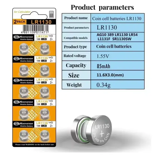 10x Pilas BOTON AG10 LR54 LR1130 SR1130SW - Imagen 3