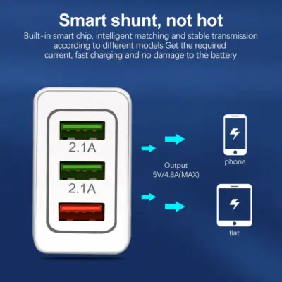 Cargador 3 puertos USB carga rapida 3,0 QC smartphone Samsung Huawei Xiaomi REF2193 - Imagen 3