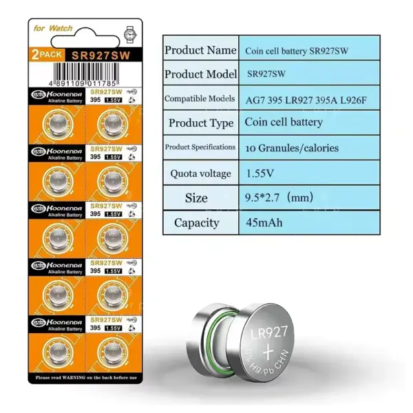 10x Pilas BOTON AG7 LR927 395 SR927 1.55V - Imagen 2