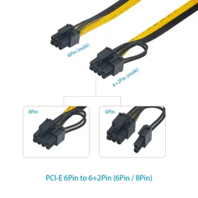 Cable alimentacion 6 pin macho PCI-e a 8 pin (6 + 2) macho PCI-e a GPU 50CM - Imagen 2
