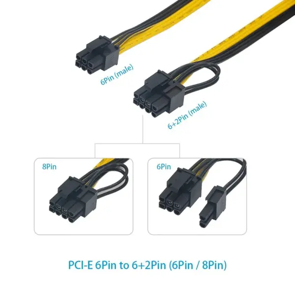 Cable alimentacion 6 pin macho PCI-e a 8 pin (6 + 2) macho PCI-e a GPU 50CM - Imagen 2