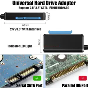 Cable adaptador de USB 3.0 a SATA 2.5 / 3.5″ Conector Jack 12V DC 2A