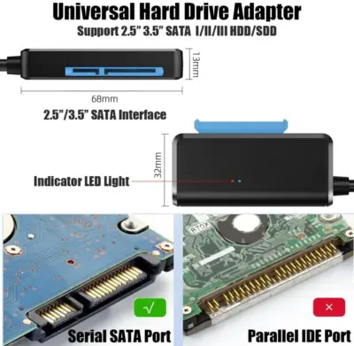 Cable adaptador de USB 3.0 a SATA 2.5 / 3.5" Conector Jack 12V DC 2A - Imagen 2