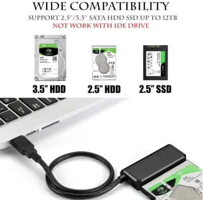 Cable adaptador de USB 3.0 a SATA 2.5 / 3.5" Conector Jack 12V DC 2A - Imagen 3