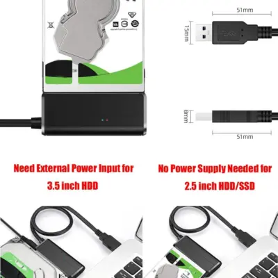 Cable adaptador de USB 3.0 a SATA 2.5 / 3.5" Conector Jack 12V DC 2A - Imagen 5