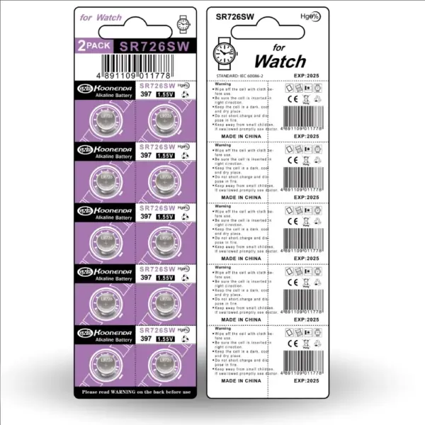 10x Pilas BOTON AG2 LR726 397 SR726 1.55V - Imagen 3