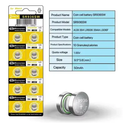 10x pilas boton AG9/ LR936/394/SR936SW/SR45/194 1.55V - Imagen 2