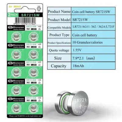 10x pilas boton AG11 362 SR721SW  1.55V - Imagen 2